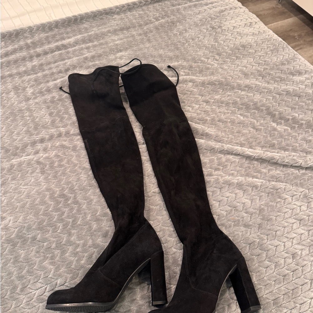 Stuart Weitzman Black Over the Knee Boots with Block Heel